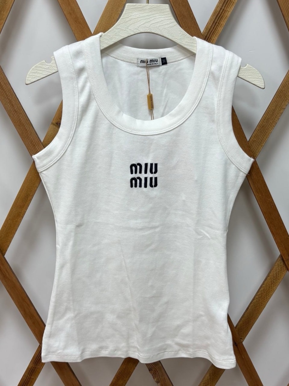 Miu Miu White Tank Top with Black Logo